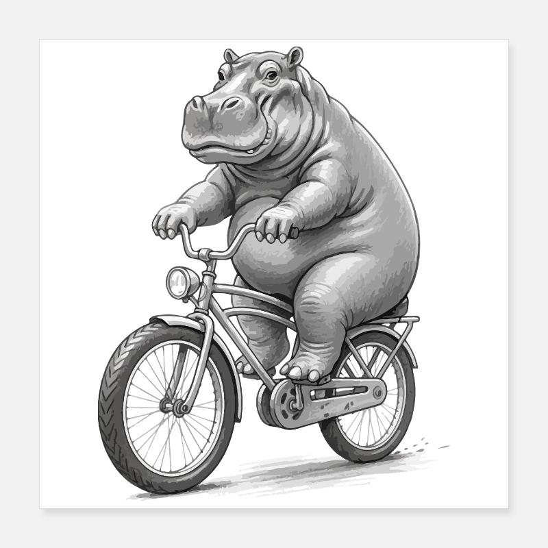 Hippopotame à vélo Poster 40 x 40 cm