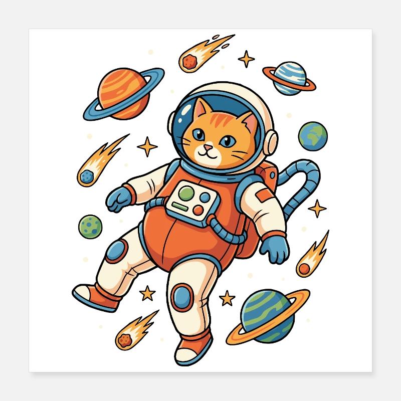 Cosmic Cat in Orbit Poster 40x40 cm