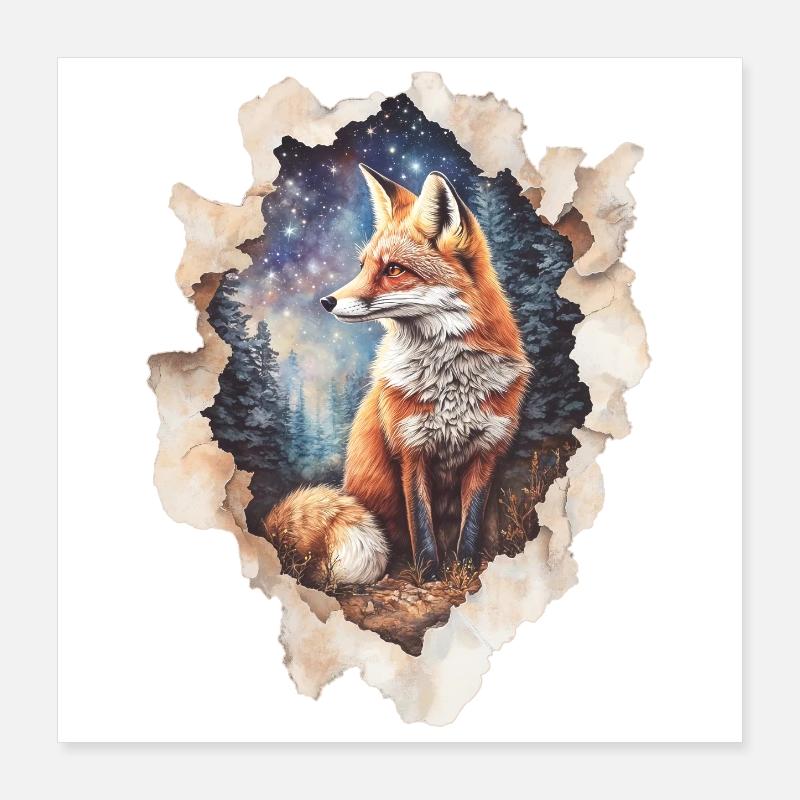 Fuchs Sternenhimmel Poster 40x40 cm