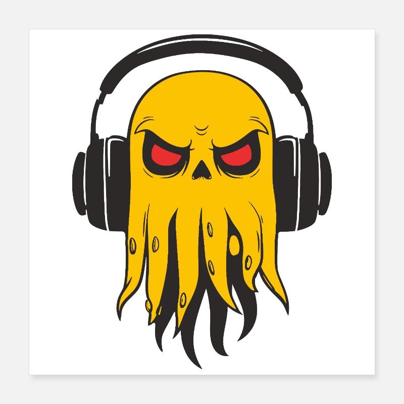 Tentacule jaune avec écouteurs Poster 40 x 40 cm