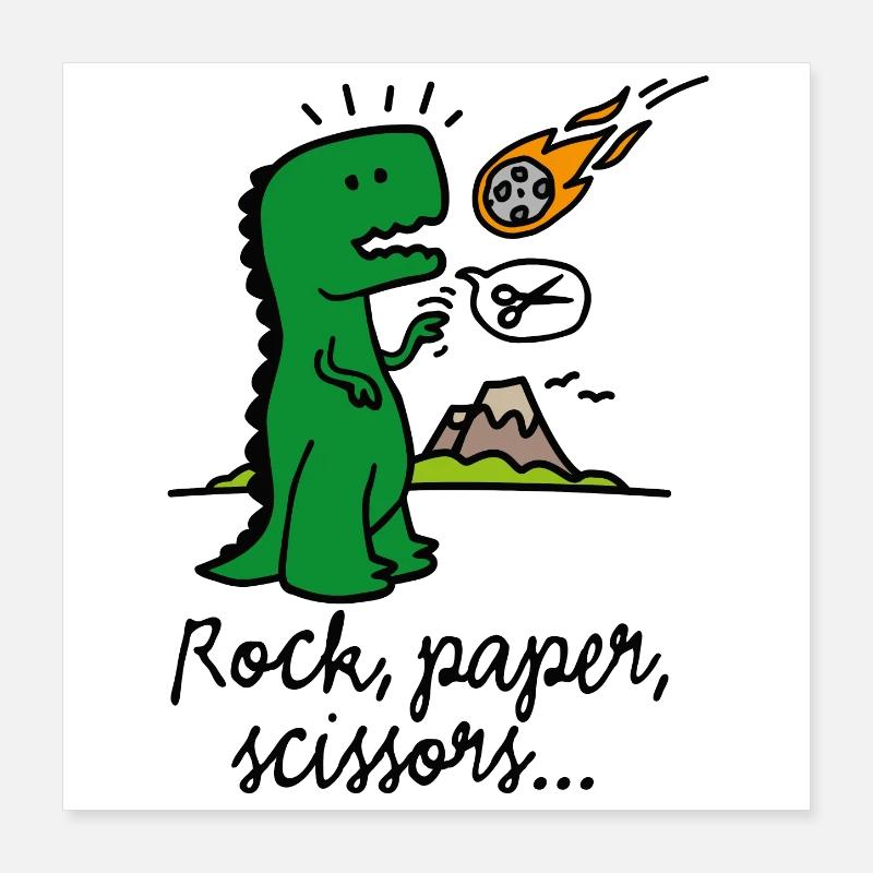 Ciseaux en papier de roche T-rex drôle de comète de dinosaure Poster 40 x 40 cm