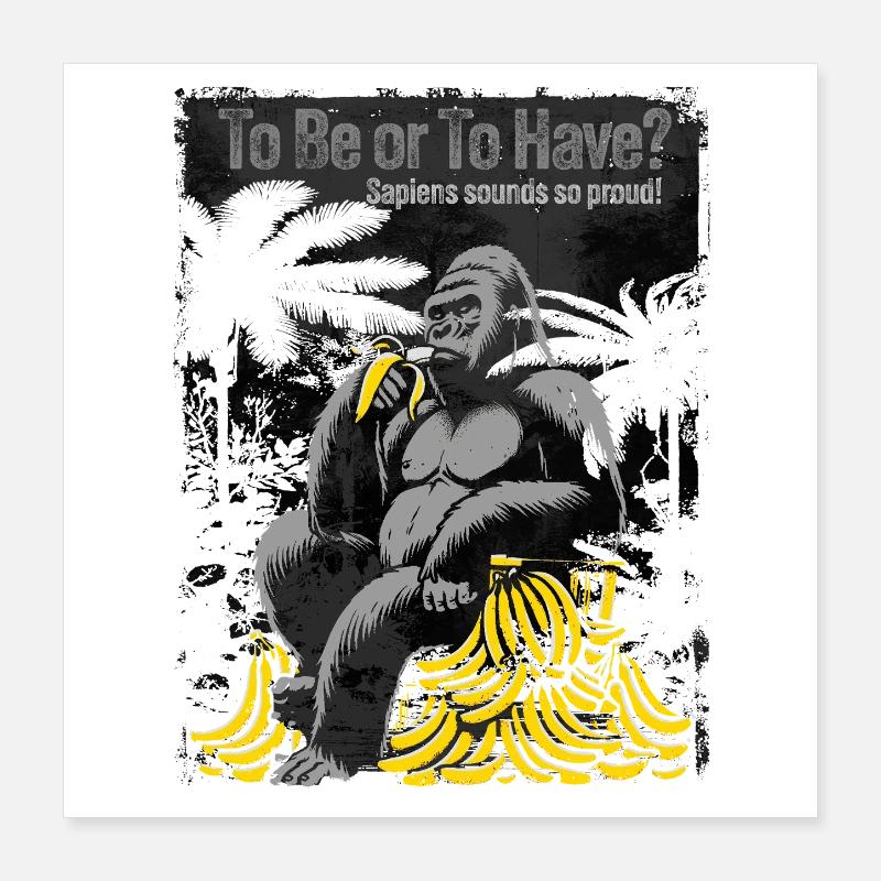 Singe primordial avec tas de bananes Poster 40 x 40 cm