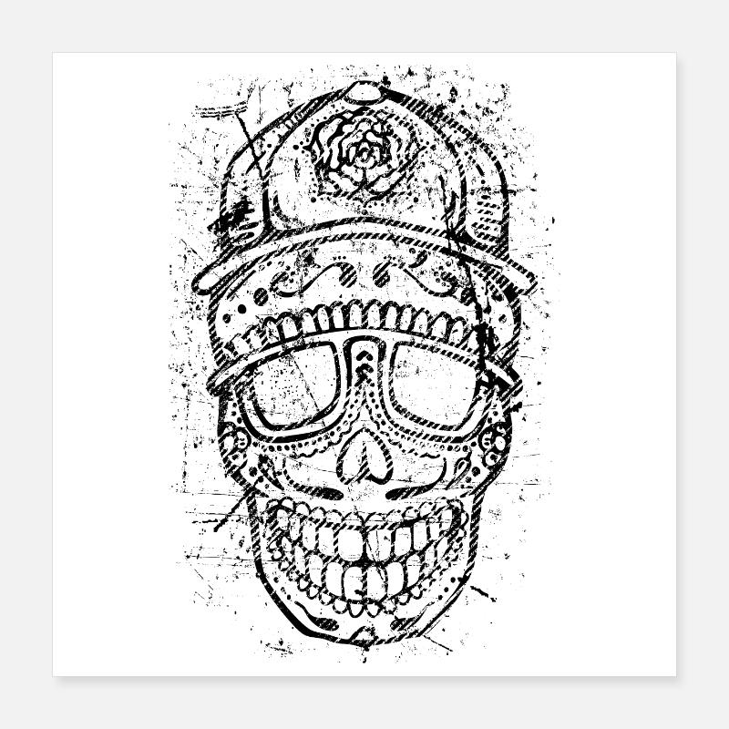 Cool Skull – Bold Distressed Tattoo Style Poster 16" x 16" (40x40 cm)