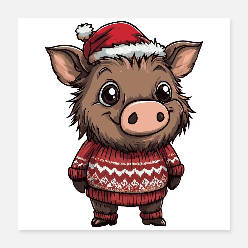 Cochon Noël Sanglier Poster 40 x 40 cm