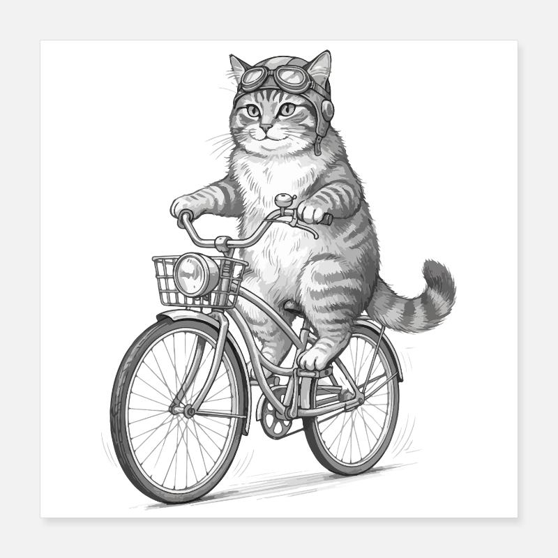 Cat Cyclist with Goggles Poster 16" x 16" (40x40 cm)