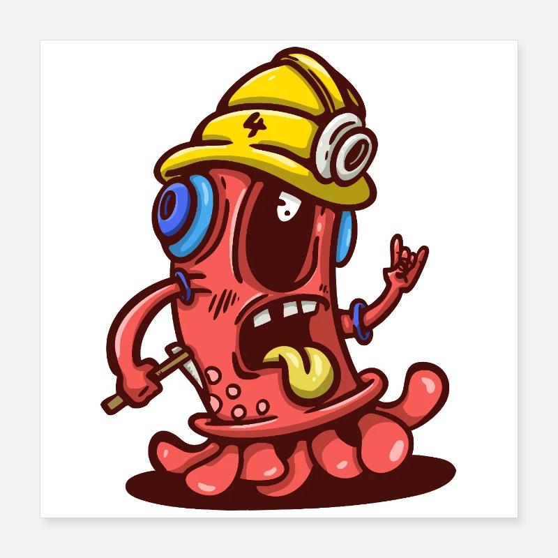 Worker Monster with Yellow Helmet Poster 16" x 16" (40x40 cm)