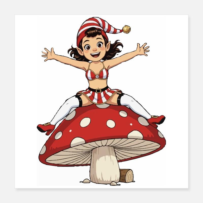 Leprechaun-Mädchen auf Pilz Poster 40x40 cm