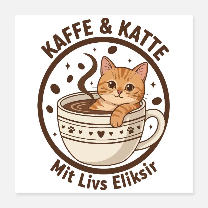 Chat au café en tasse : Élixir Ronron Poster 40 x 40 cm