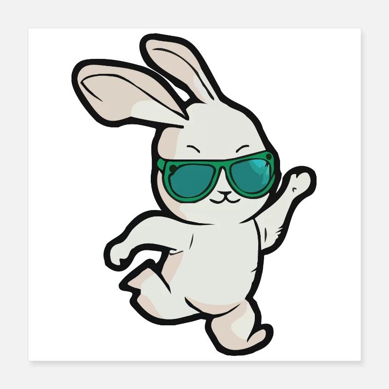 Sunglasses Easter Bunny Dances Poster 16" x 16" (40x40 cm)