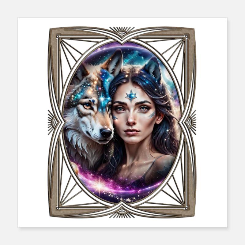 Die Macht des mystischen Wolfes Poster 40x40 cm