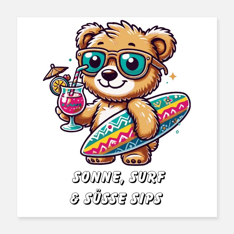 Sommerlicher Surf-Bär – Entspannt und Cool! Poster 40x40 cm