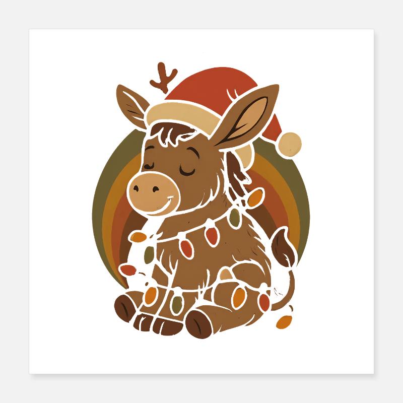 Cadeau de Noël Vintage Retro Elfe Âne Poster 40 x 40 cm