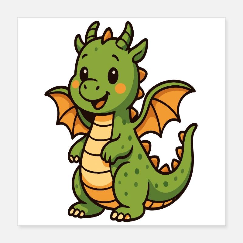 Petit dragon dans un style de bande dessinée Poster 40 x 40 cm