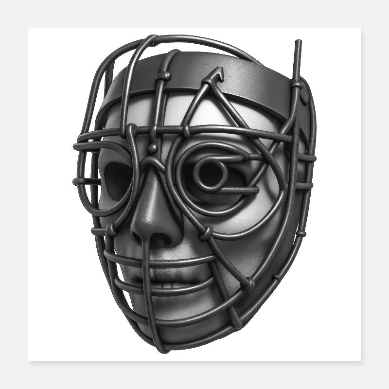 ROBOT MASK #3 - black & white Poster 40 x 40 cm