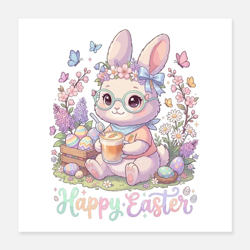Pastel Bunny Easter Magic "Happy Easter" - Poster 16" x 16" (40x40 cm) - white