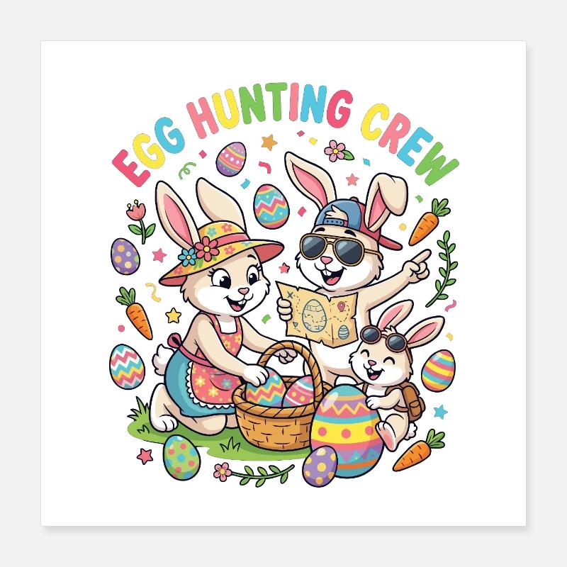 Hosterhasen Familie -Eier Sammler Poster 40x40 cm