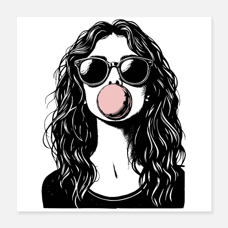 Cooles Mädchen bläst Kaugummi Poster 40x40 cm