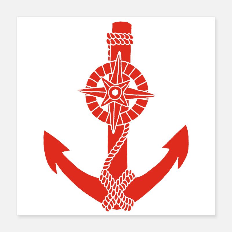 Red compass anchor Poster 16" x 16" (40x40 cm)