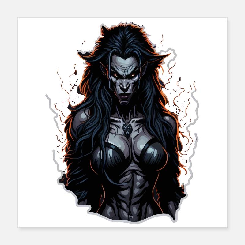 Werwolf Weibchen Dunkle Feuer-Aura Poster 40x40 cm