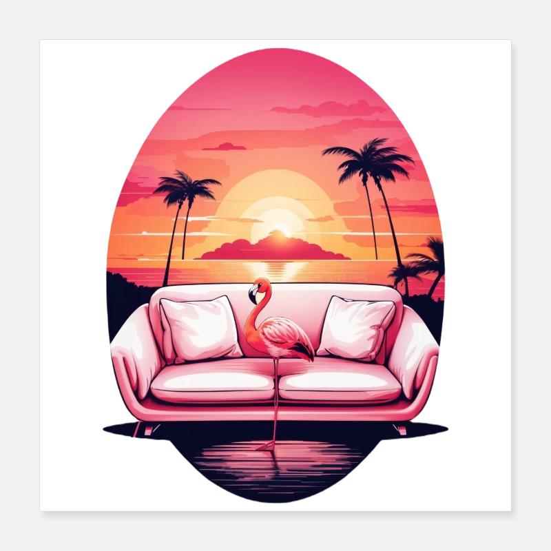 Flamingo Sofa Poster 40x40 cm