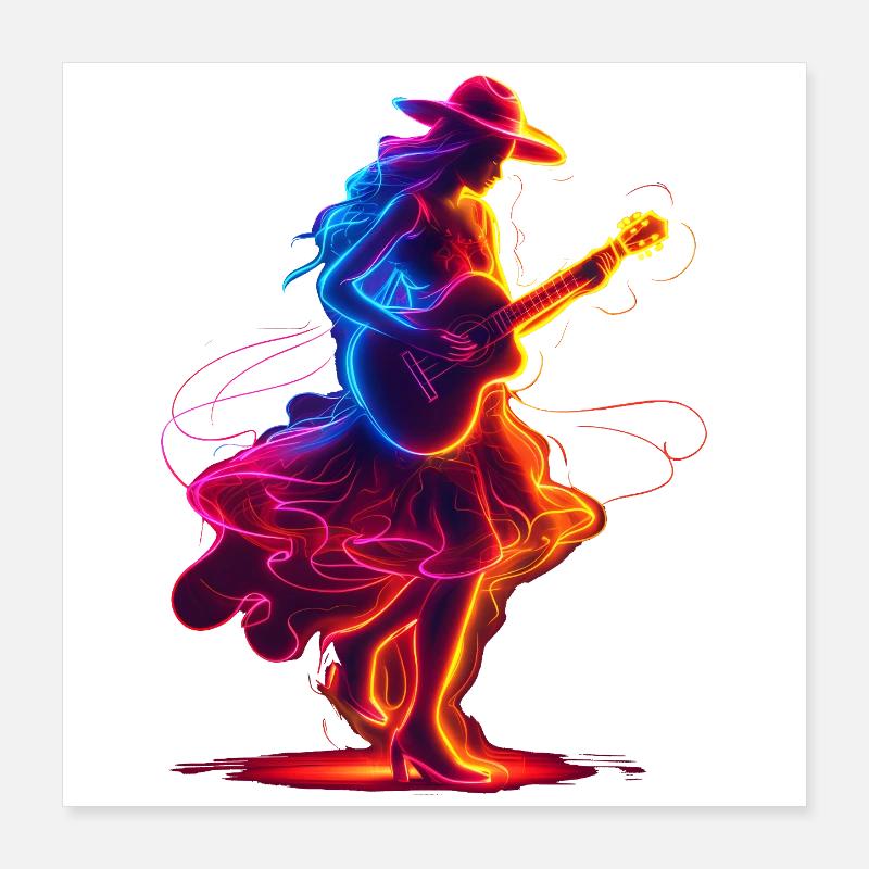 Guitariste Girl Synthwave Poster 40 x 40 cm