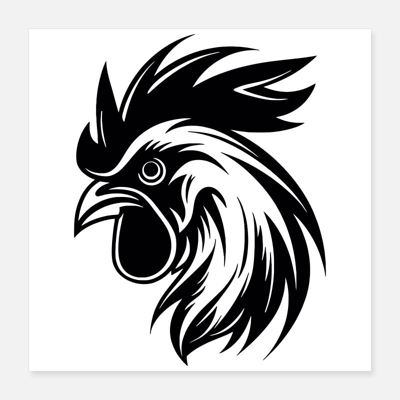 Rooster Head Vector Art Poster 16" x 16" (40x40 cm)