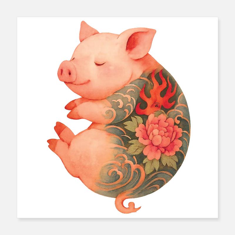 Tattooed Piglet – Peaceful Ink Poster 16" x 16" (40x40 cm)