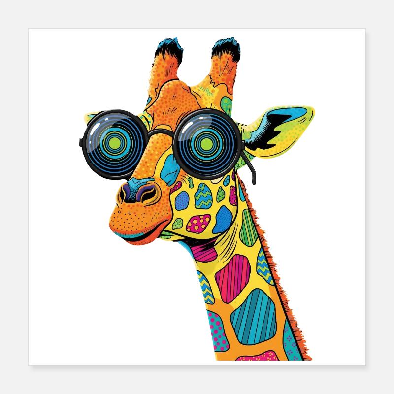Girafe colorée avec des lunettes de soleil Poster 40 x 40 cm