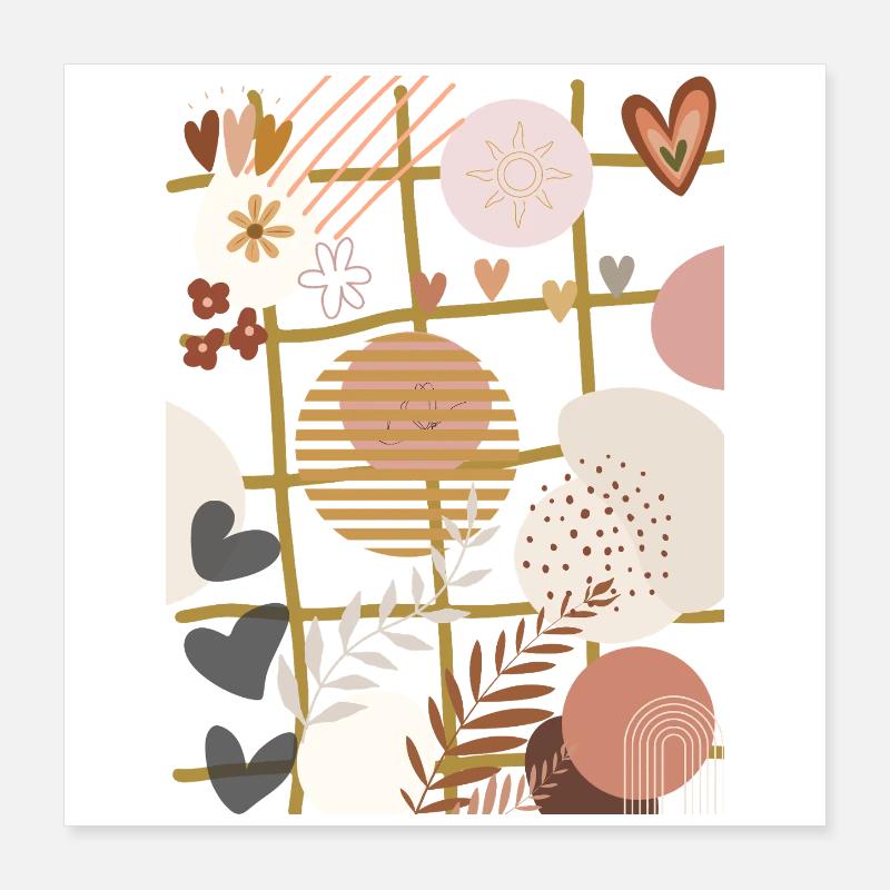 Bohemian Flowers on Gilt Grid Poster 16" x 16" (40x40 cm)