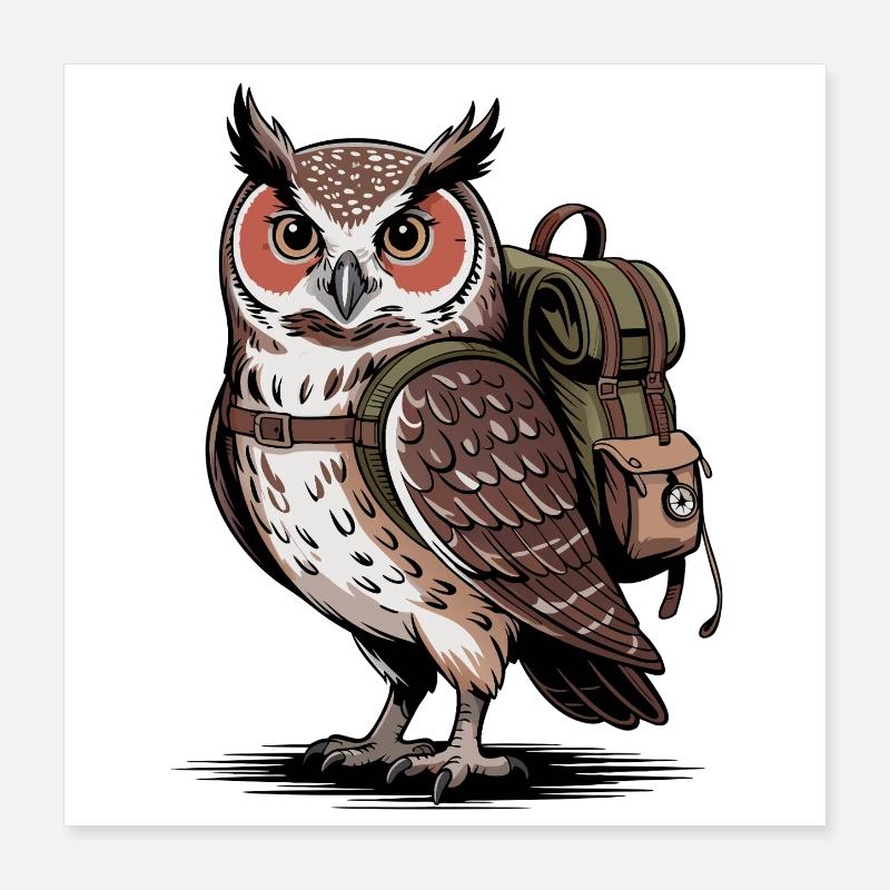 Eule mit Rucksack Poster 40x40 cm
