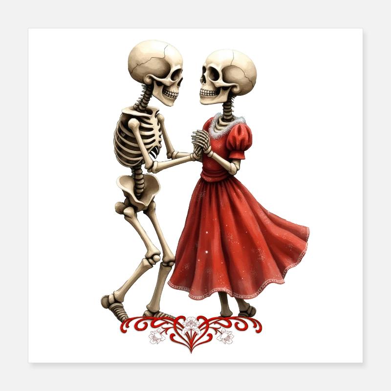 Danse squelettique rouge Poster 40 x 40 cm