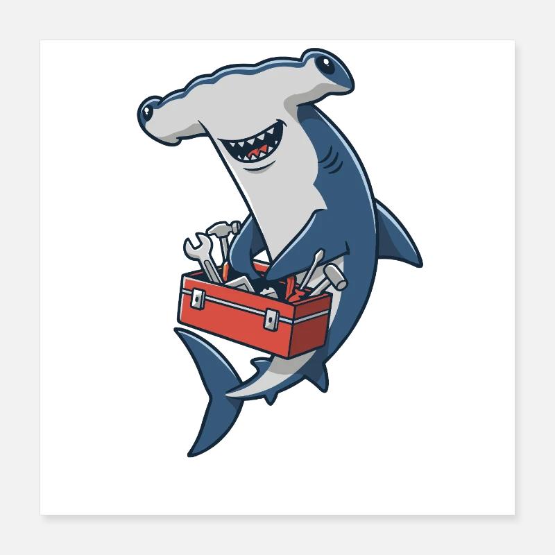 Hammerhead Shark Construction Craftsman Poster 16" x 16" (40x40 cm)