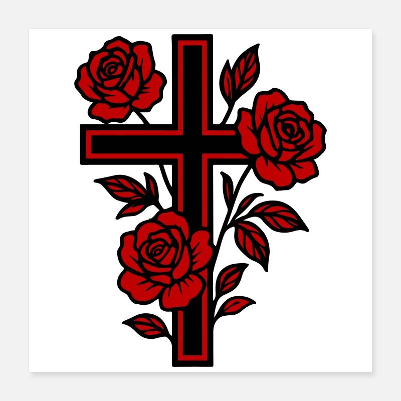 Fleurs à symbole de croix Poster 40 x 40 cm
