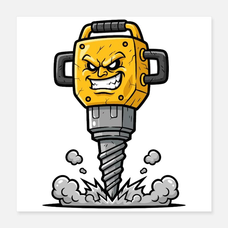 Angry Drill Cartoon with Explosion Poster 16" x 16" (40x40 cm)