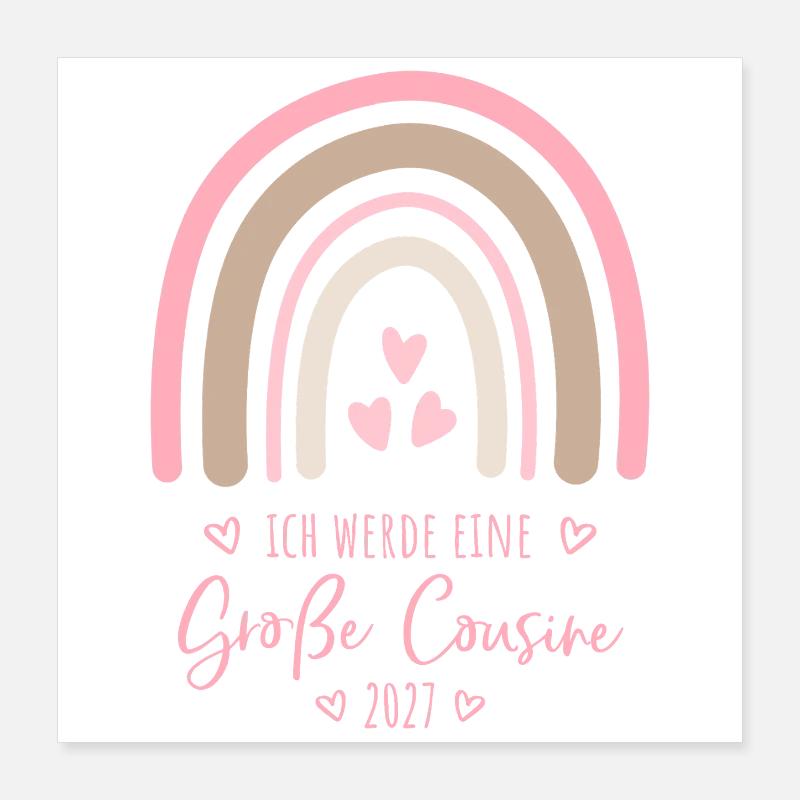 Ich werde eine Große Cousine 2027 Boho Regenbogen Poster 40x40 cm