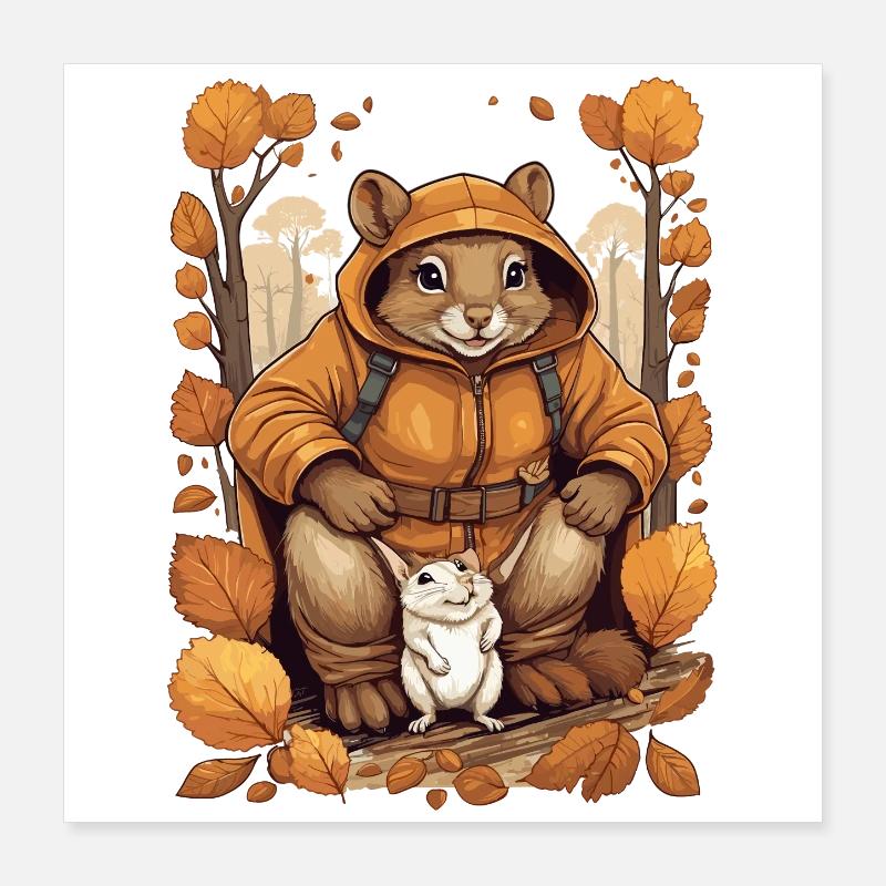 Cute squirrel with mouse Poster 16" x 16" (40x40 cm)