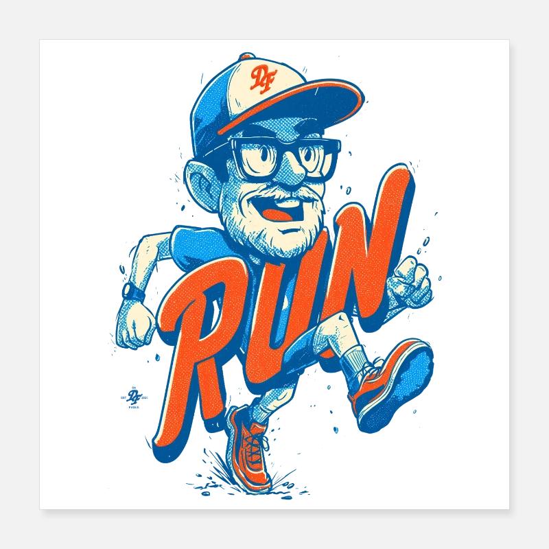 Drôle de coureur avec lettrage RUN Poster 40 x 40 cm
