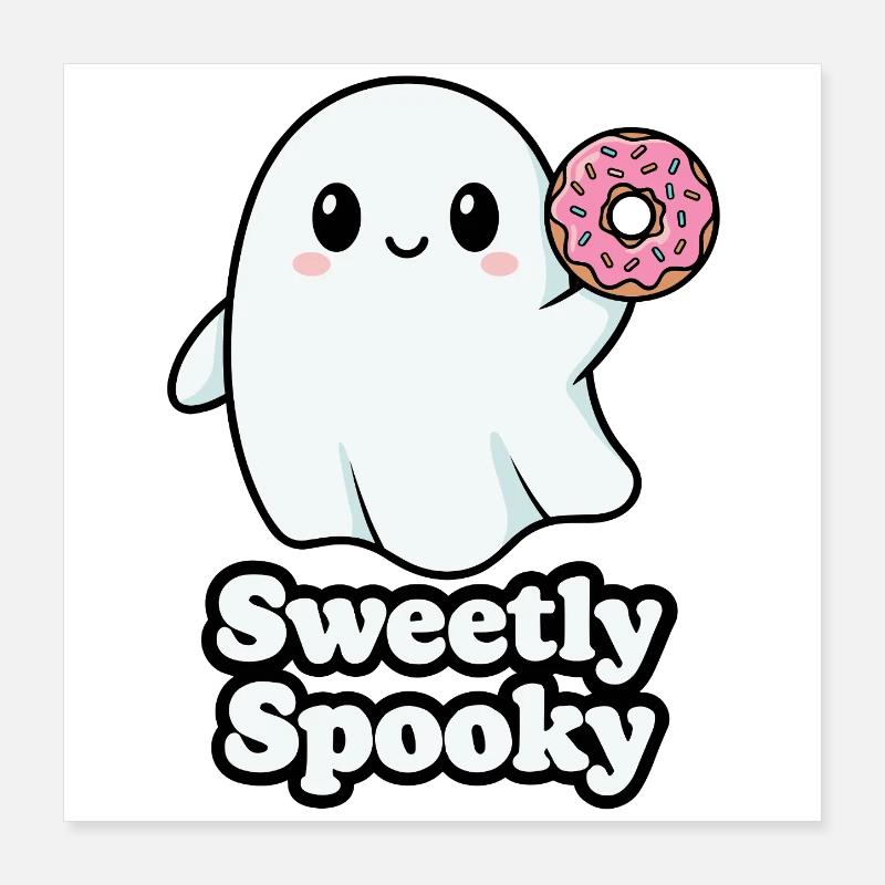 Süß Spukgeist mit Donut Poster 40x40 cm