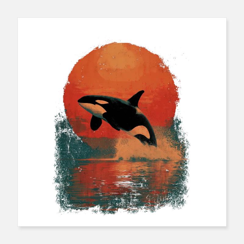 Saut d’orque au coucher du soleil Poster 40 x 40 cm