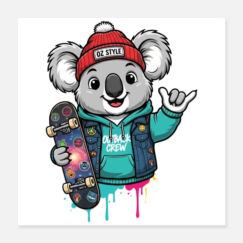 Koala Skate Hoodie Oz Style Poster 40x40 cm