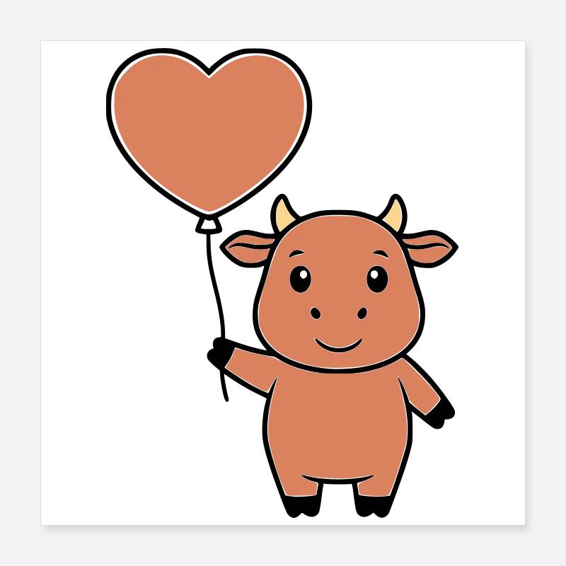 Cute Cow Heart Balloon Love Vector Poster 16" x 16" (40x40 cm)