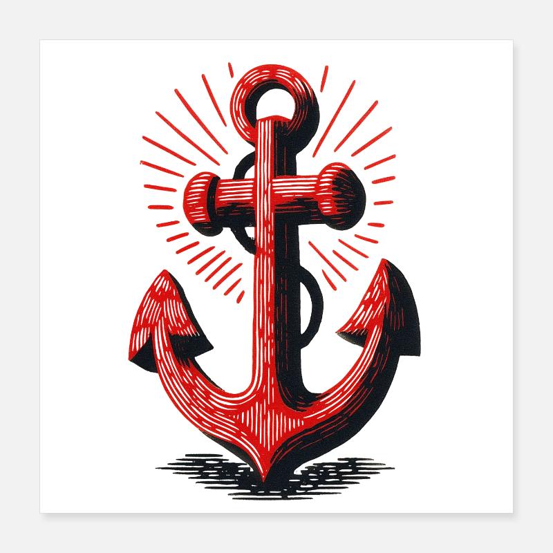 Red Anchor Sunbeam Pattern Poster 16" x 16" (40x40 cm)
