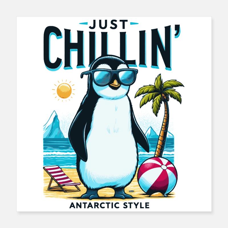 Antarctic beach penguin with sunglasses Poster 16" x 16" (40x40 cm)