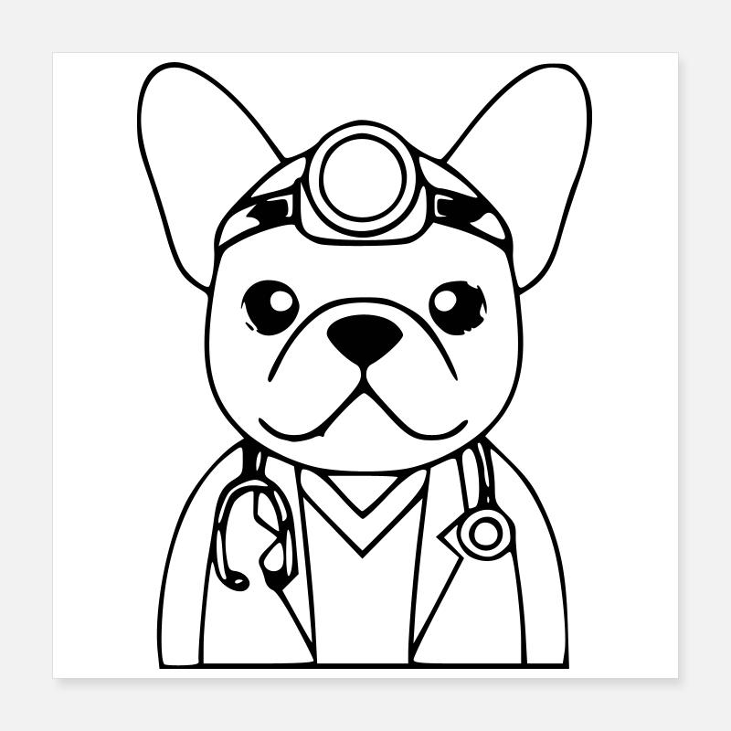 Frenchie Arzt Stethoskop Outline Poster 40x40 cm