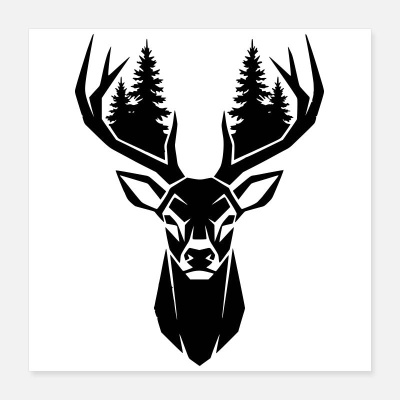 Deer Head Trees Forest Silhouette Poster 16" x 16" (40x40 cm)