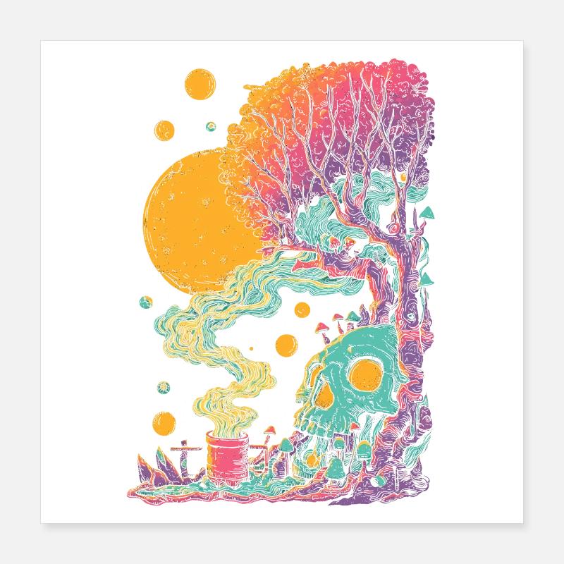 Psychedelic tree skull in the cosmos Poster 16" x 16" (40x40 cm)