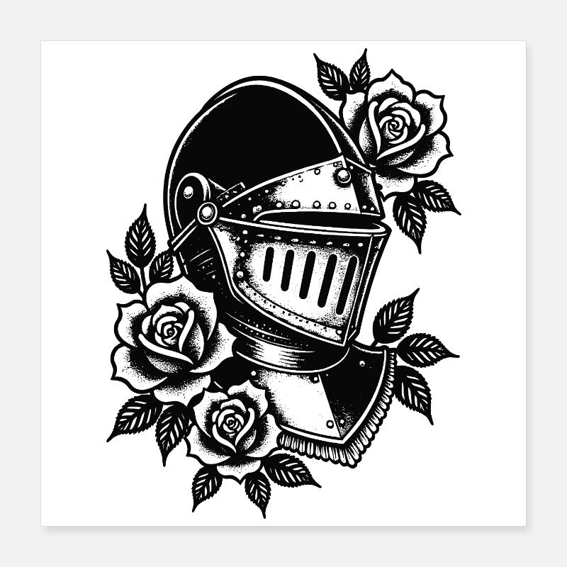 Rosengebundener Ritterhelm Poster 40x40 cm
