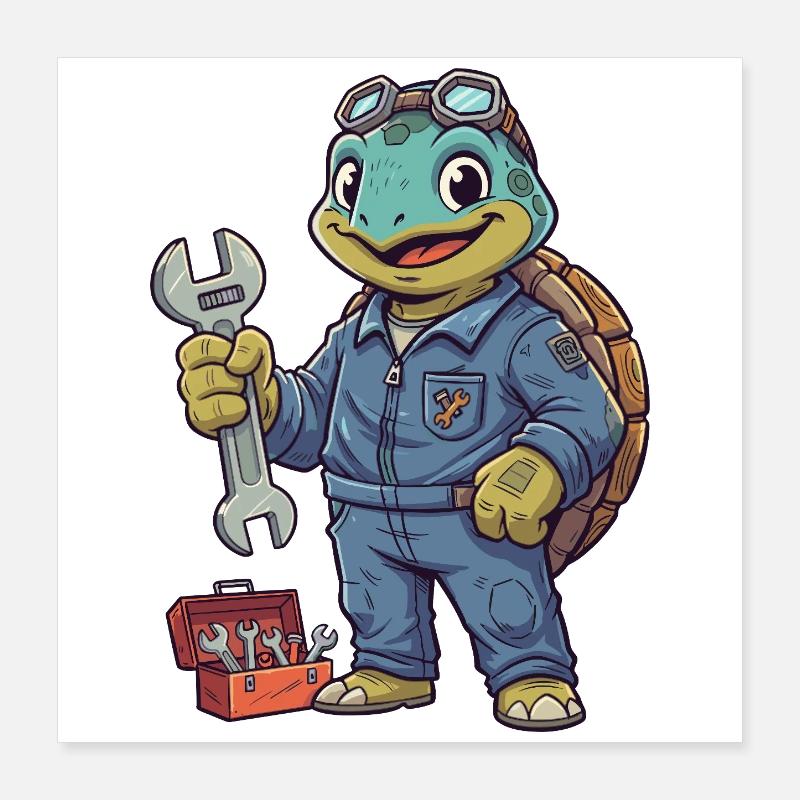 Schildkröte Mechanikerheld Poster 40x40 cm