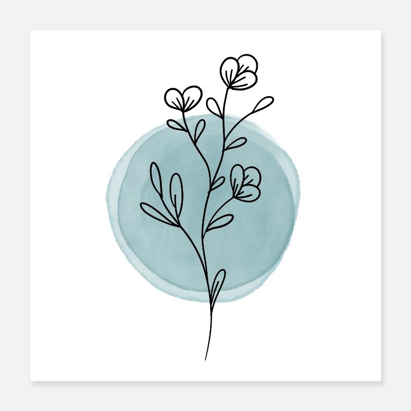 Fleur floral simple bleu Poster 40 x 40 cm