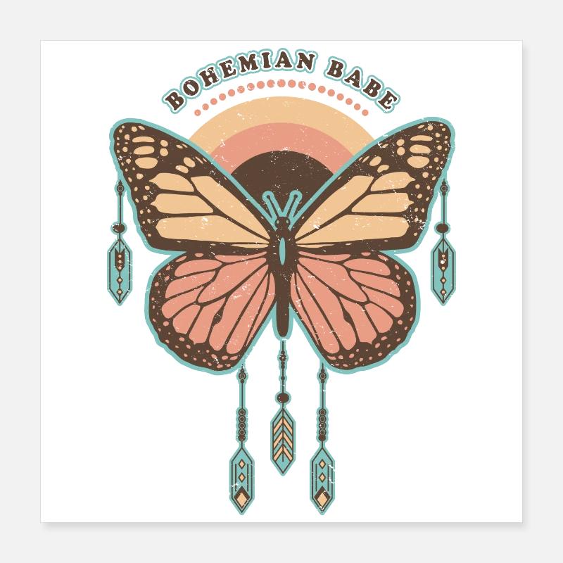 Bohemian Babe - Retro Boho Schmetterling Poster 40x40 cm